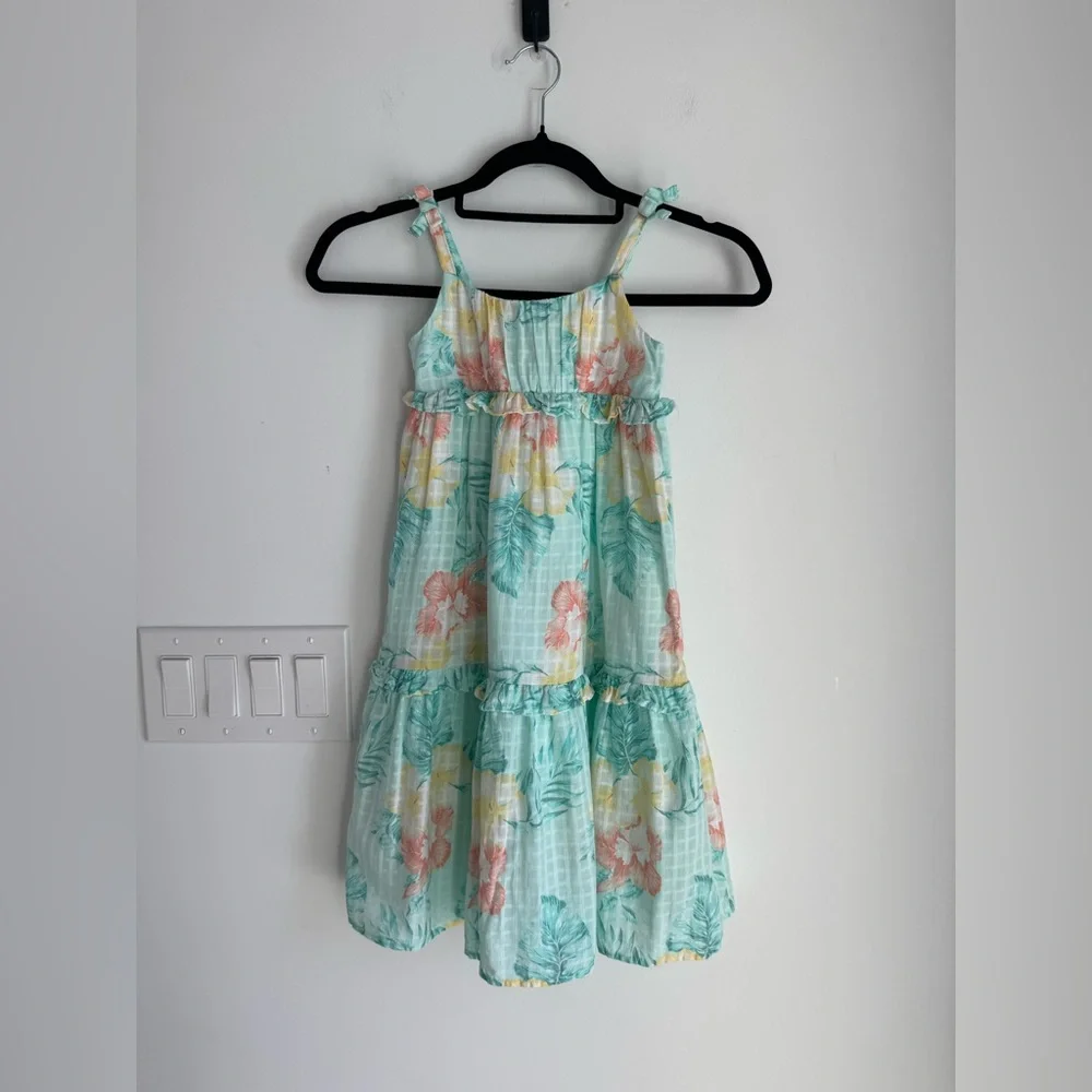 Janie and Jack Aqua Floral Kids Dress Girl's Size 4Y‎